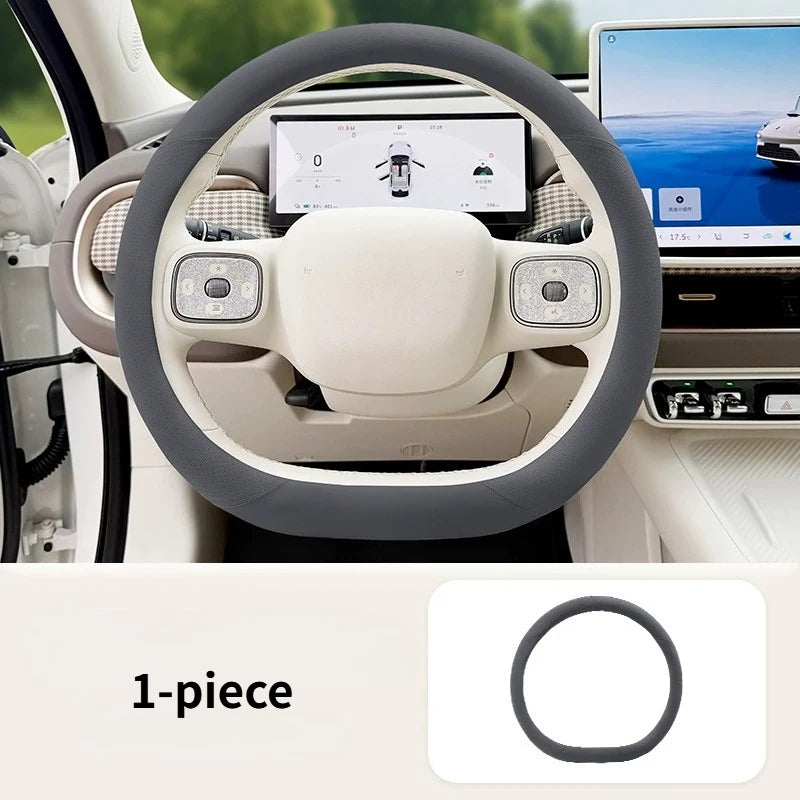 For 2026 GWM ORA 5 Steering Wheel Cover Dual Color Brown White PU Leather Grip Anti-Slip Breathable All Season Protective Cover