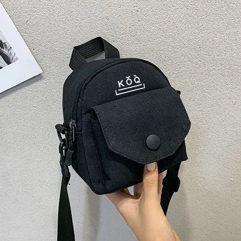 Versatile Small Canvas Fabric Solid Color Handbag Casual Cross Body Shoulder Bag with Detachable Shoulder Strap for Kids Bags
