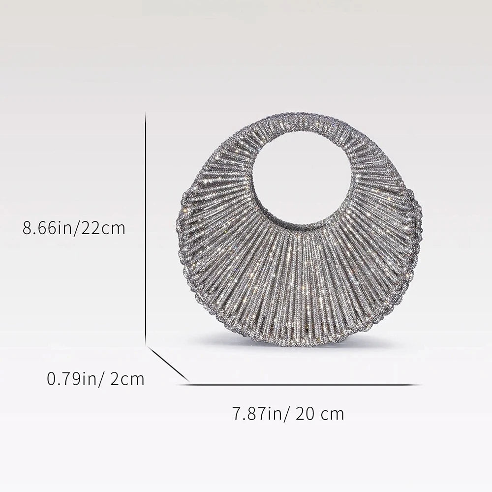 Glitter Shiny Diamond Clutch Purse Women Handbag Luxury Handmade Circular Bag Wedding Party Banquet Bag Fashion Evening Bag