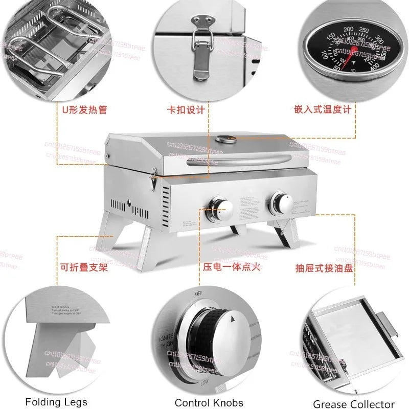 2 camp picnic stove Stainless steel outdoor portable gas barbecue grill