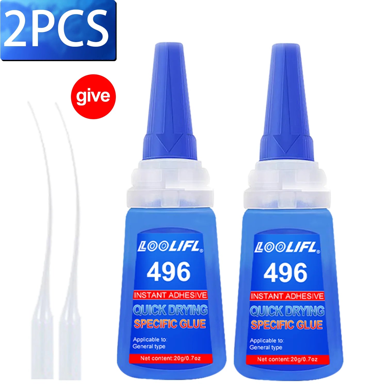 LOOLIFL 496 Super Glue Instant Quick-drying Cyanoacrylate Adhesive Leather Rubber DIY Wood Metal Strong Bond Liquid Glue Tool