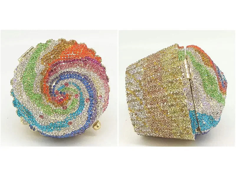 Boutique De FGG Women Blue Cupcake Evening Bag Crystal Clutch Purses Wedding Bridal Rhinestone Clutch Bag Party Minaudiere Bag