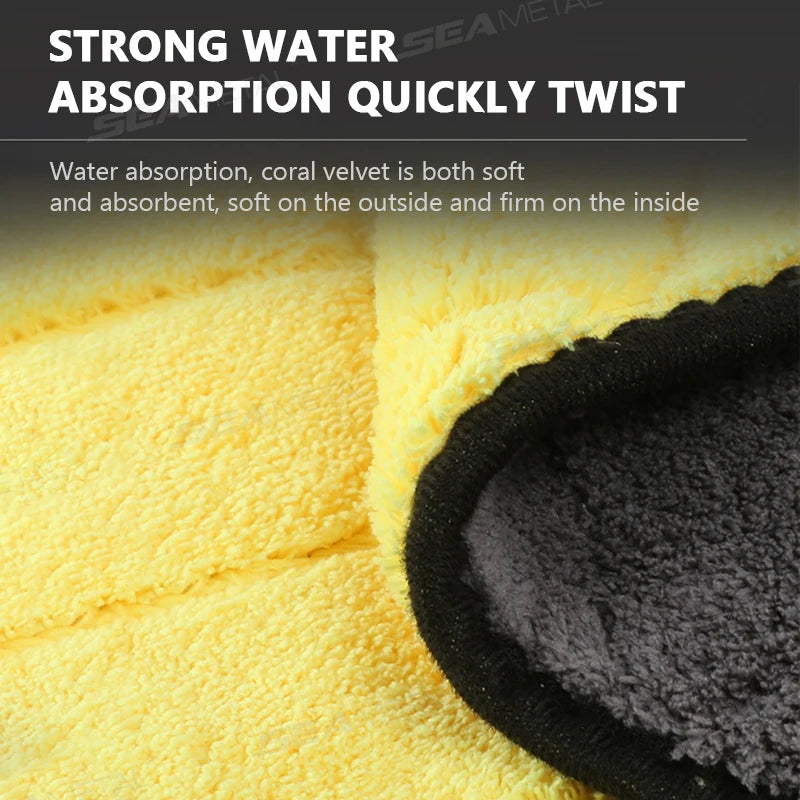 SEAMETAL Thicken 800GSM Car Washing Towel Ultra Soft Scratch-Free Cleaning Towel 2-Sided High Abosorbent Drying Cloth Clean Rag