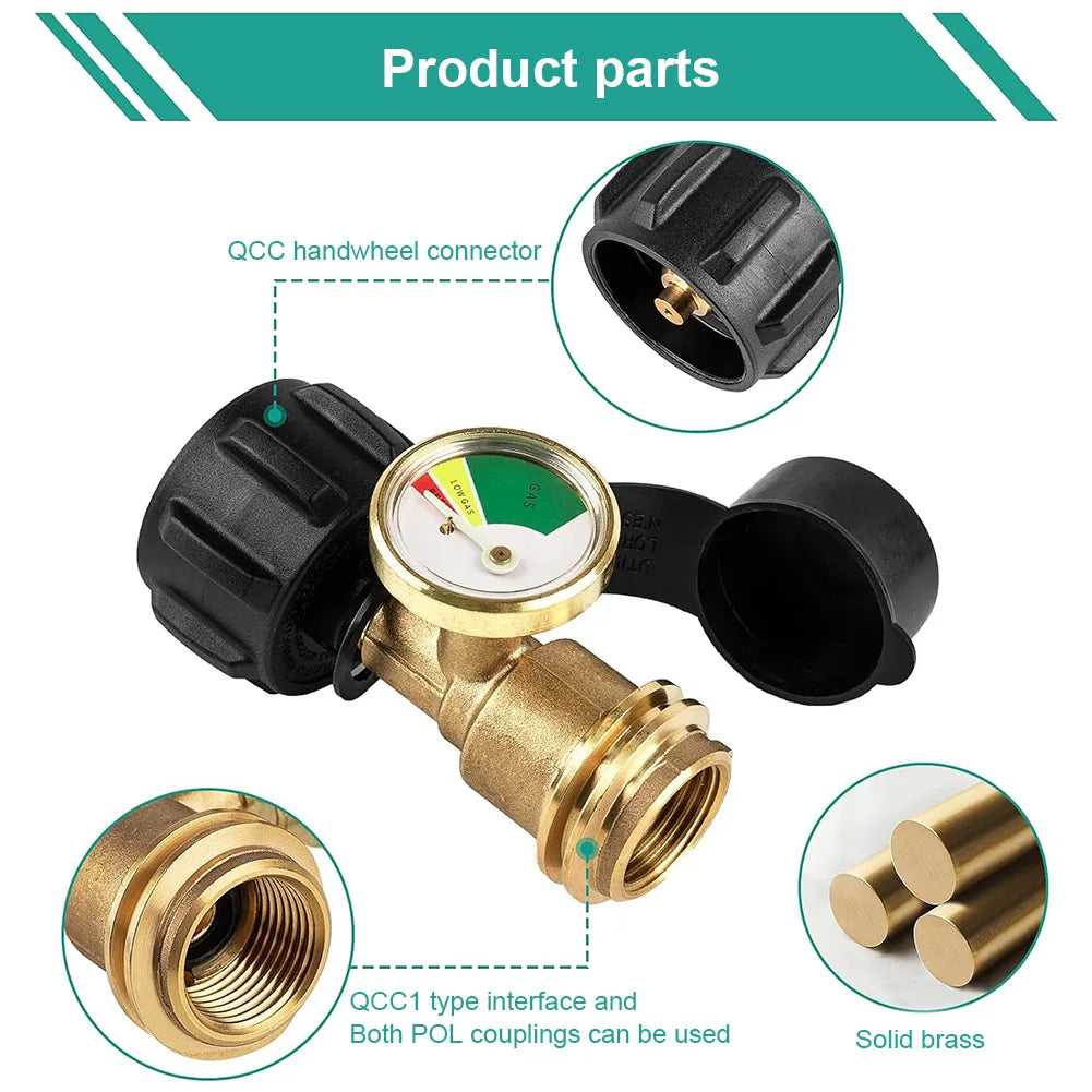 Propane Tank Gauge Level Indicator Color Coded Universal Propane Gauge Propane Adapter Gauge for Gas Cylinder Camping Stove