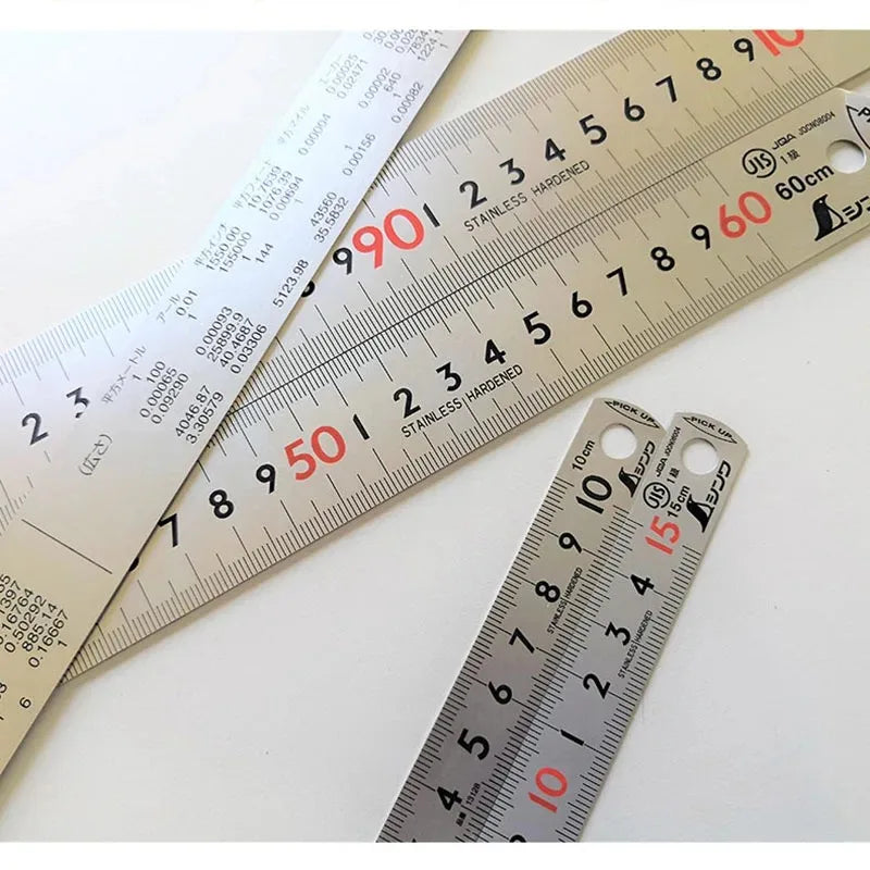 SHINWA Penguin Stainless Steel Ruler 1Pc (10/15/30cm) - JIS Industrial Grade, High Precision Etched Scale, Anti-Warp Head