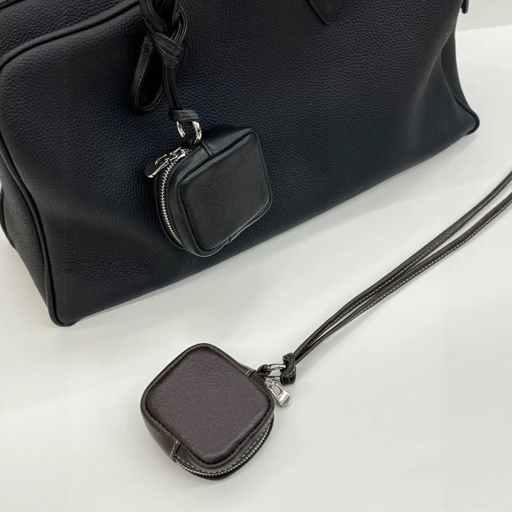 Leather Headphone Coin Purse, Tofu Bag, Halterneck, Mini Crossbody Lipstick Storage Bag, Versatile Fashion and High-end Premium
