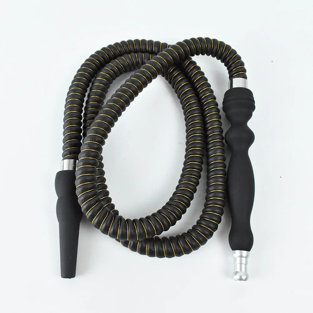 60inch Length Hookah Hose Washable Soft Touch Rubber Handle Alloy Tip Leather Wrapped Black Hookah Hose