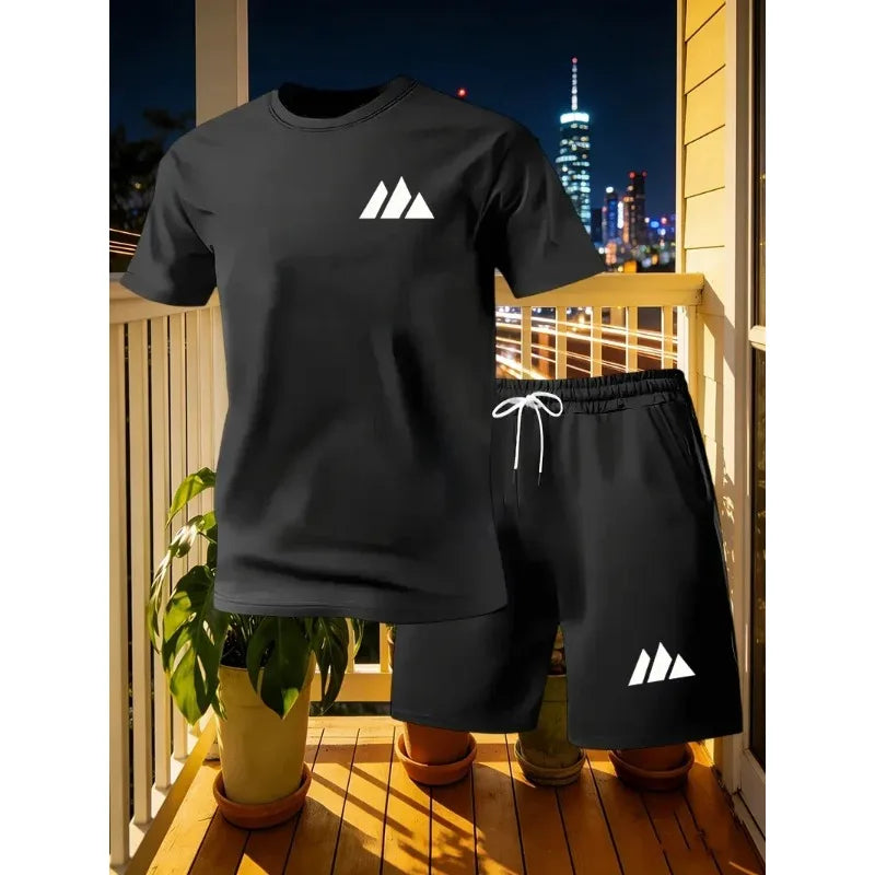 Summer Men's Quick Drying Casual Short Sleeved T-shirt and Shorts Set Urban Street Fashion Running Sports Two-piece Set