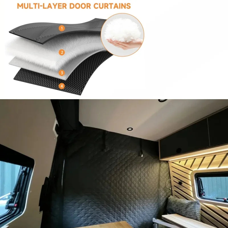 Quilted Blackout Thermal Cab Divider Black For Fiat Ducato Peugeot Boxer Citroen Relay 2006+ Ram Promaster Caravan Motorhome