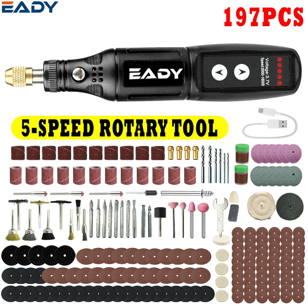 Cordless Rotary Tool, Electric Mini Grinder Pen, Mini Drill, USB Charging, Sanding, Polishing, Drilling Attachments, for DIY