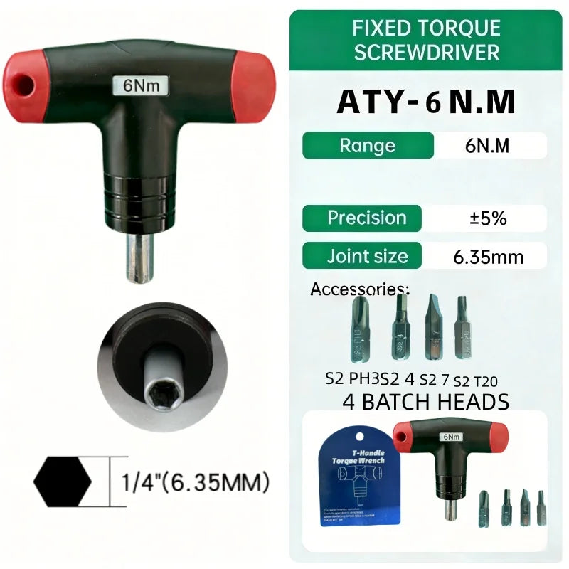 ALIYIQI 1,2,3,4,5,6 N.M Six Models T-Type Fixed Torque Screwdriver 5% Accuracy Hand Tools Torque Wrench Repair Bicycle Tools