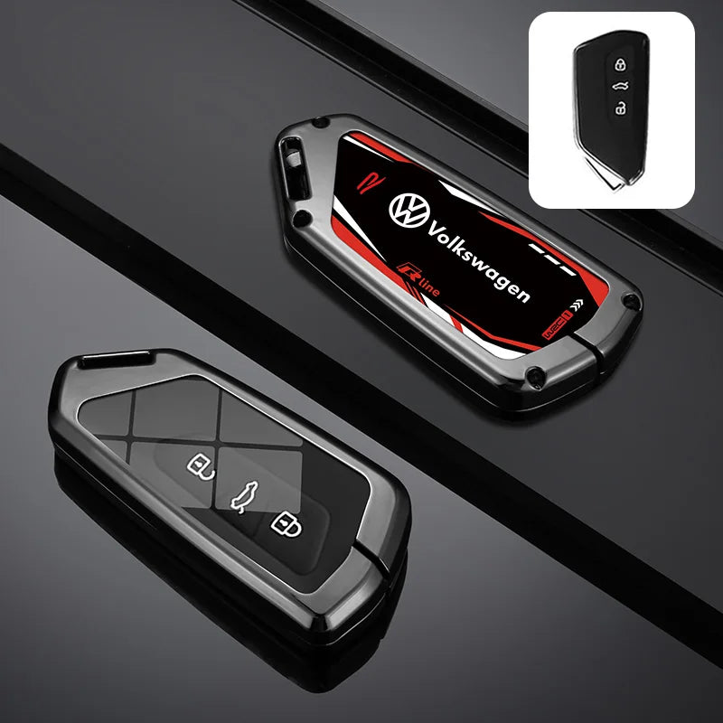 Cup Holders Zinc Alloy Car Smart Remote Key Case Full Cover Shell For VW Volkswagen Golf 8 MK8 ID.3 ID.4 Protector Keychain Auto