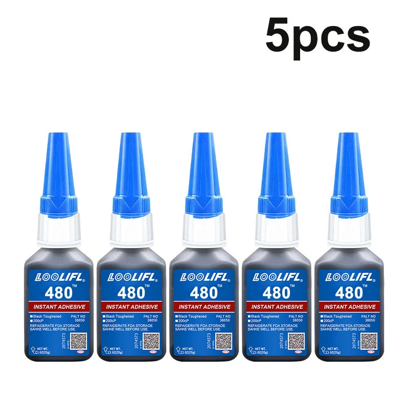 0.7Oz-20G 480 Black Ultra-Fast-Drying Black Cyanoacrylate Plastic Wood Metal Tire Rubber Shoe Tire Liquid Strong Adhesive Repair Glue Includes 1-25 Pieces of Glue Tubes