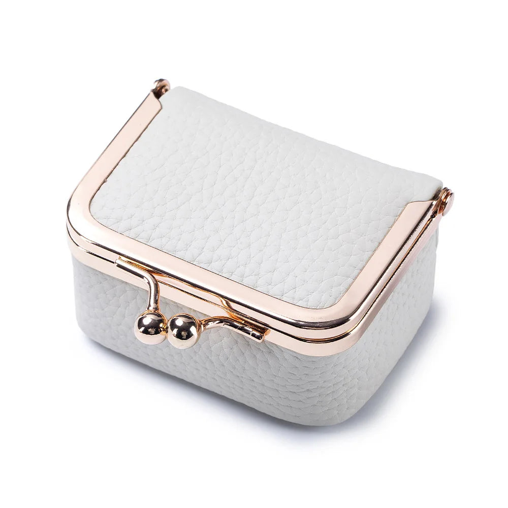 Mini Leather Coin Purse – with Gold Clasp, Small Jewelry and Earphone Pouch for Women, Cute Colorful Wallet for Daily Use
