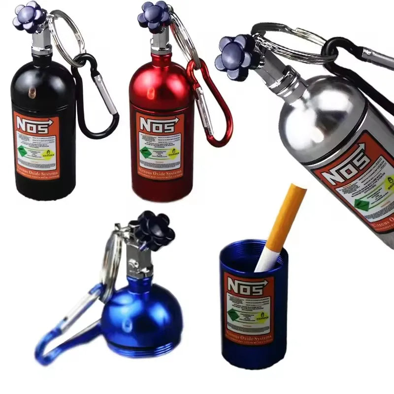 10cm Outdoor NOS Bottle Style Key Chain Car Ashtray Metal Car Ashtray High Quality Aluminium Keychain Bag Pendant