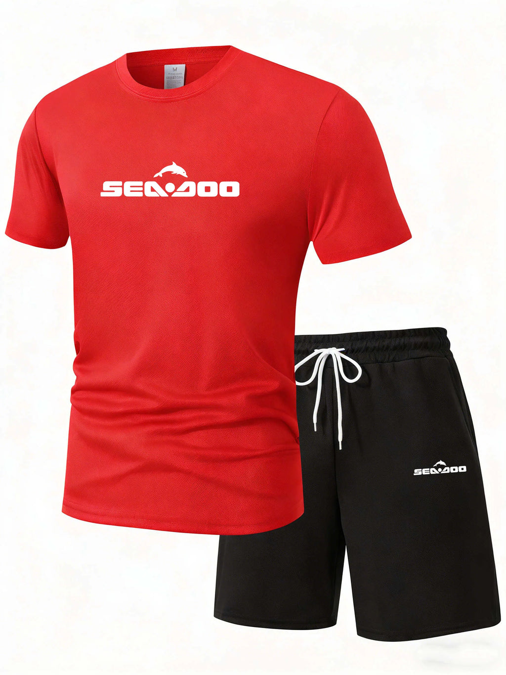 Sea Doo Seadoo Moto Printed Men's Running T-Shirt And Shorts Set Casual Elastic round Neck Sports Suit Quick Dry Comfortable