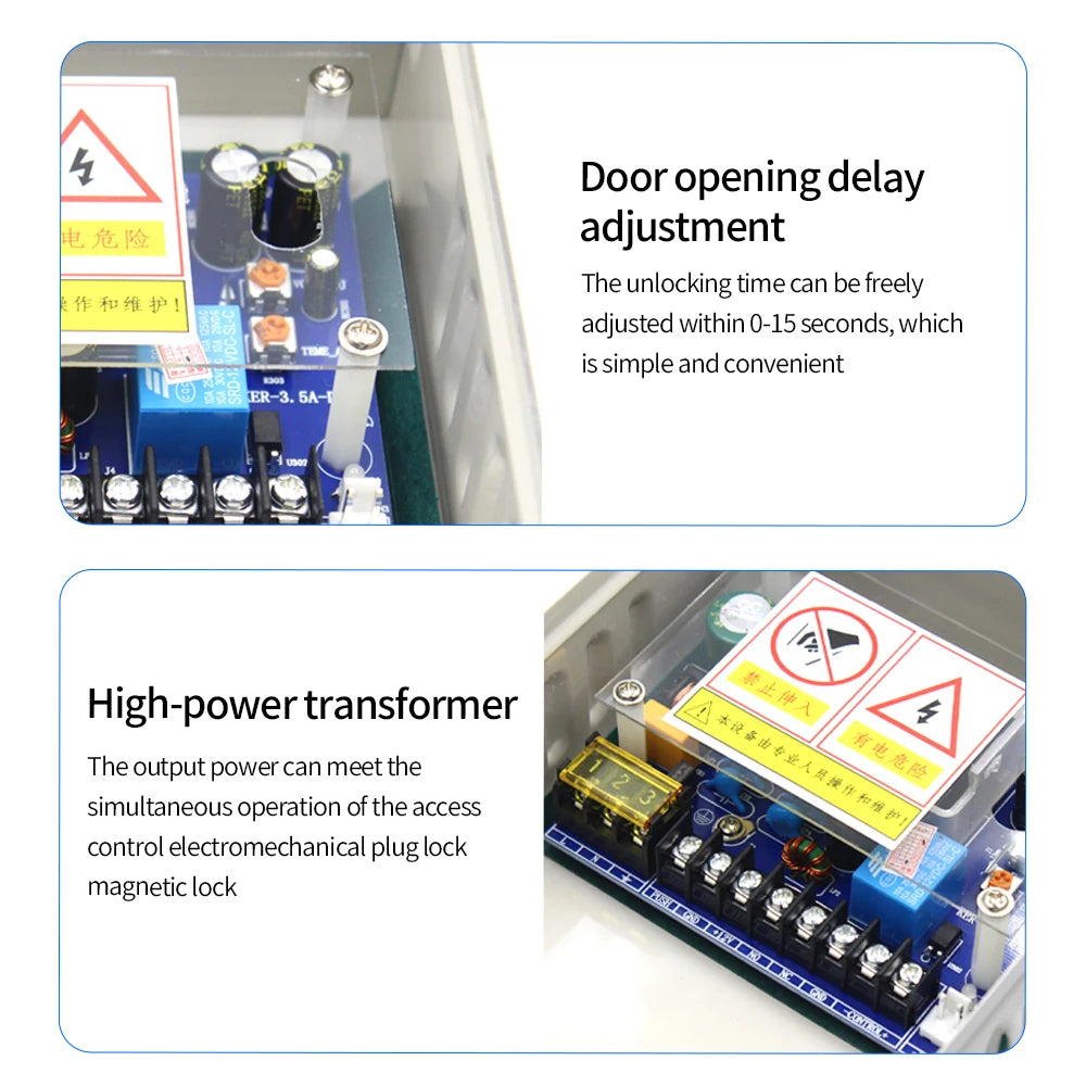 DC12V 5A Special Power Supply for Access Control AC 220V with Delay Suitable for Face Device Building Intercom Door Lock Control