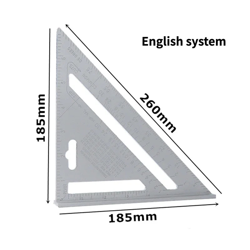 Triangle Ruler 7Inch Measurement Tool Aluminium Alloy Carpenter Tools Inch Metric Angle Ruler Speed Square Woodworking Tools