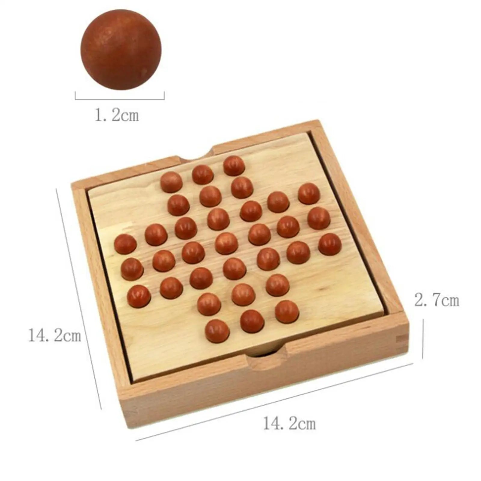 Wood Peg Solitaire Board Game with 33 Glass Balls Pegs for Adults Kids