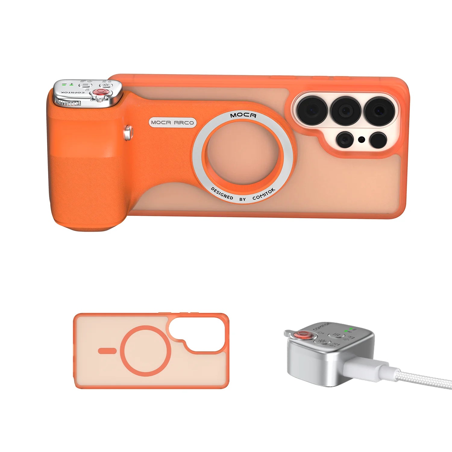 COMITOK MOCA ARCO Magnetic Camera Grip for Galaxy S26 Ultra Detachable Remote Handle with Matching Case for Vlog Video Selfie