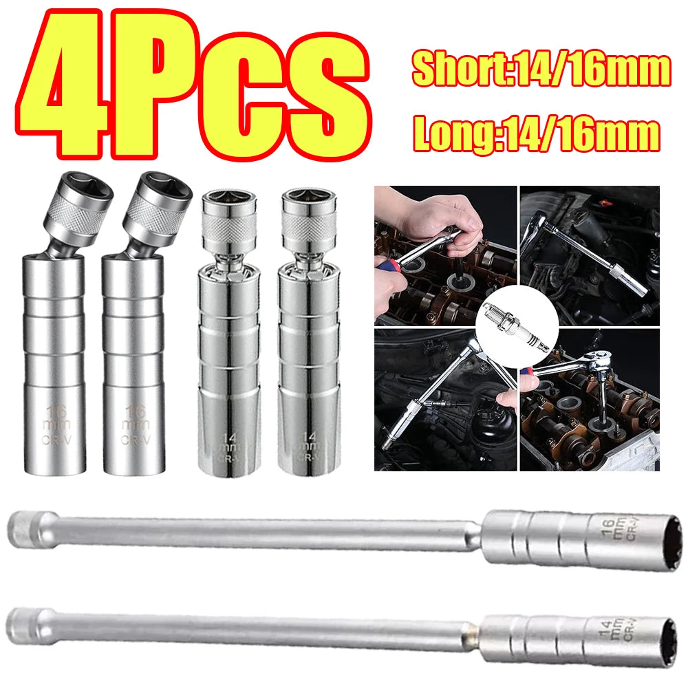 1-4Pcs 14mm 16mm Magnetic Swivel Spark Plug Thin Wall Socket with Magnetic Design 12 Point Wall Ignition Plug Removal Tool