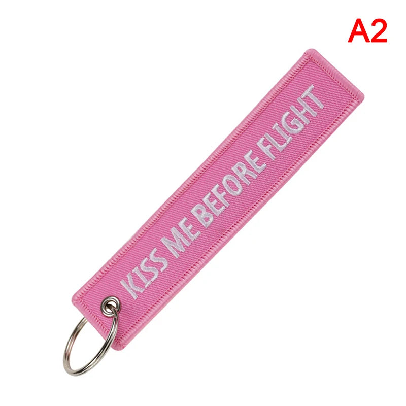 Kiss Me Before Flight Key Chain Label Embroidery Keychain with Metal Plane Key Chain for Aviation Gifts Car Keychains