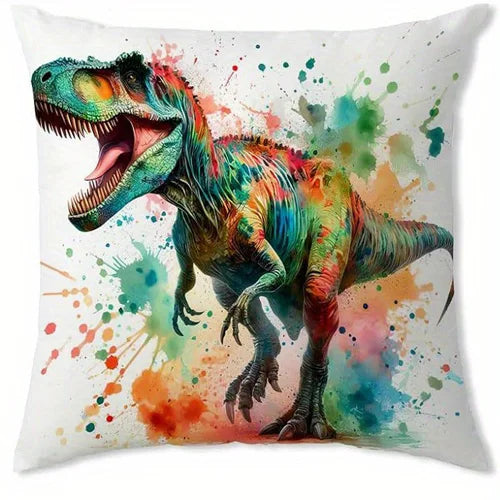 Colorful Dinosaur Watercolor Pattern Double-sided Printed pillow cover Short plush Suitable living rooms throw cushion cover