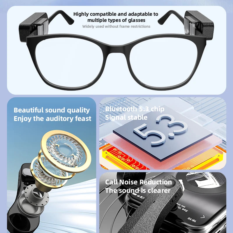 Bluetooth 5.3 Stereo Wireless Headphones Mic for External Glasses Headphones Headset Noise Reduce Handsfree Call Touch Headset