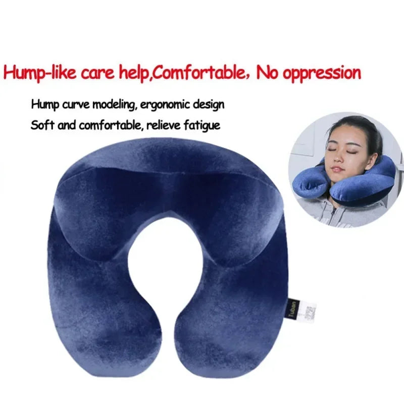 4-Color U-Shape Inflatable Travel Pillow Comfortable Neck Support for Airplane Sleep Travel Accessories Home Textile