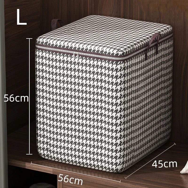 Houndstooth Storage Bag Large Capacity Folding Clothes Portable Wardrobe Sorting Clothes Storage Box With Handle For Bedding