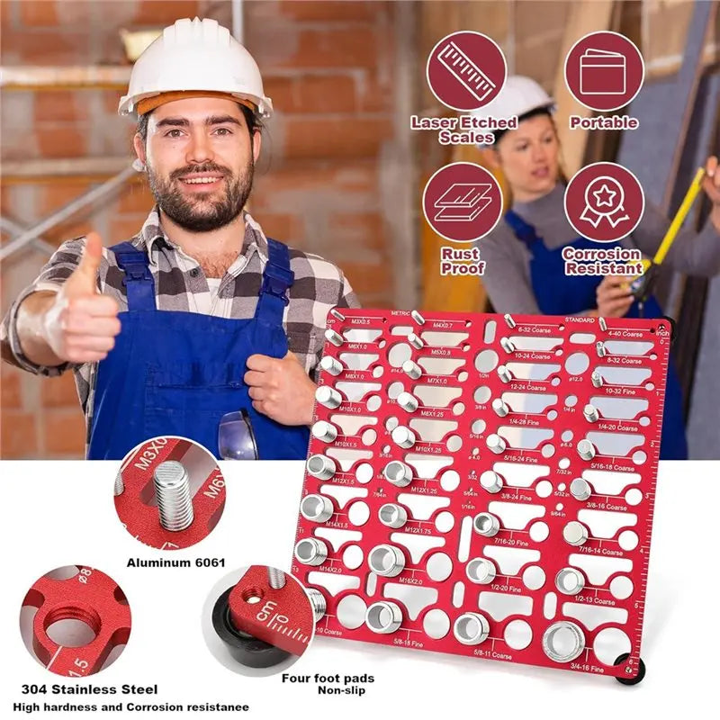 AB33-Thread Inspector With 55 Nut And Bold Thread Gauge Metric & Standard Drill Bit Gauges Wall-Mountable