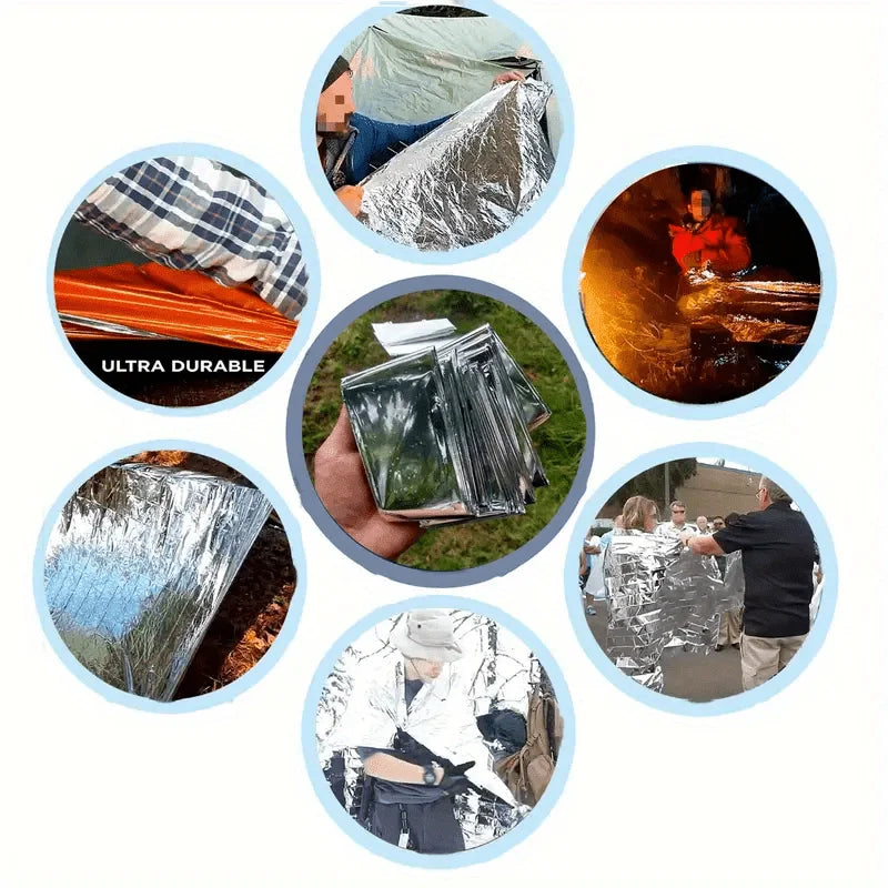 2pcs Extra Large Emergency Survival Blankets Extended 62x83inch Heavy-Duty Thermal Insulation Aluminum Foil Camping Hiking Home