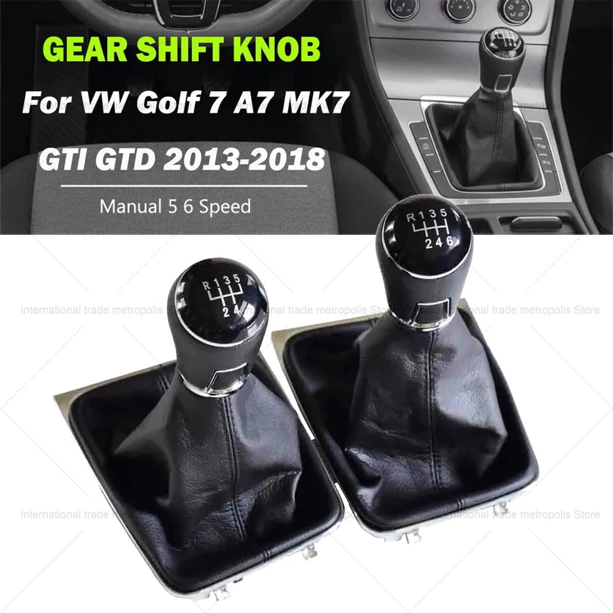 Leather Shift Knob Assembly For Volkswagen VW Golf 7 MK7 (2013-2017) | Fits 5 & 6 Speed left-hand drive