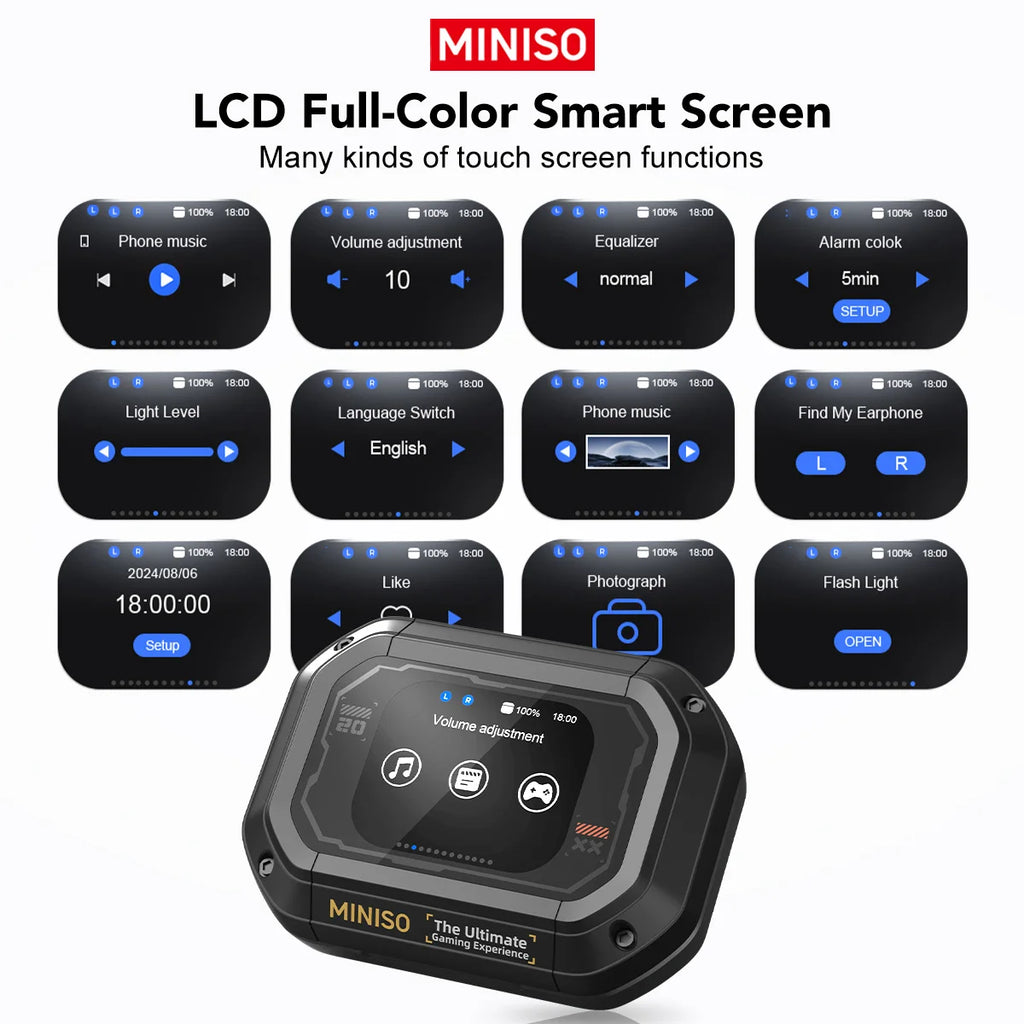 AI MINISO M98 Wireless Headphones OWS Sports Bluetooth Earphones Gaming Headset AI Translator Earbuds APP LCD Touch Screen IPX5