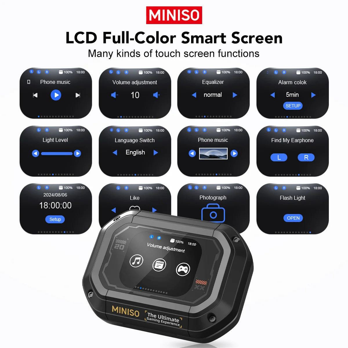 AI MINISO M98 Wireless Headphones OWS Sports Bluetooth Earphones Gaming Headset AI Translator Earbuds APP LCD Touch Screen IPX5