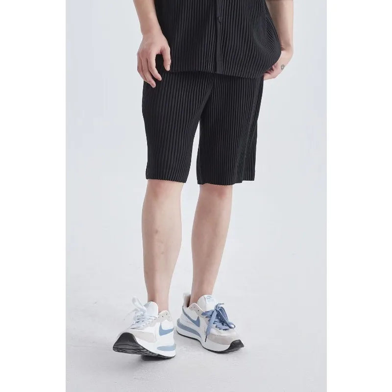 Miyake Pleated Shorts Set 2026 Summer New Sleeveless T-Shirt + Five-Point Pants Loose Versatile Youth Personality Simple Casual