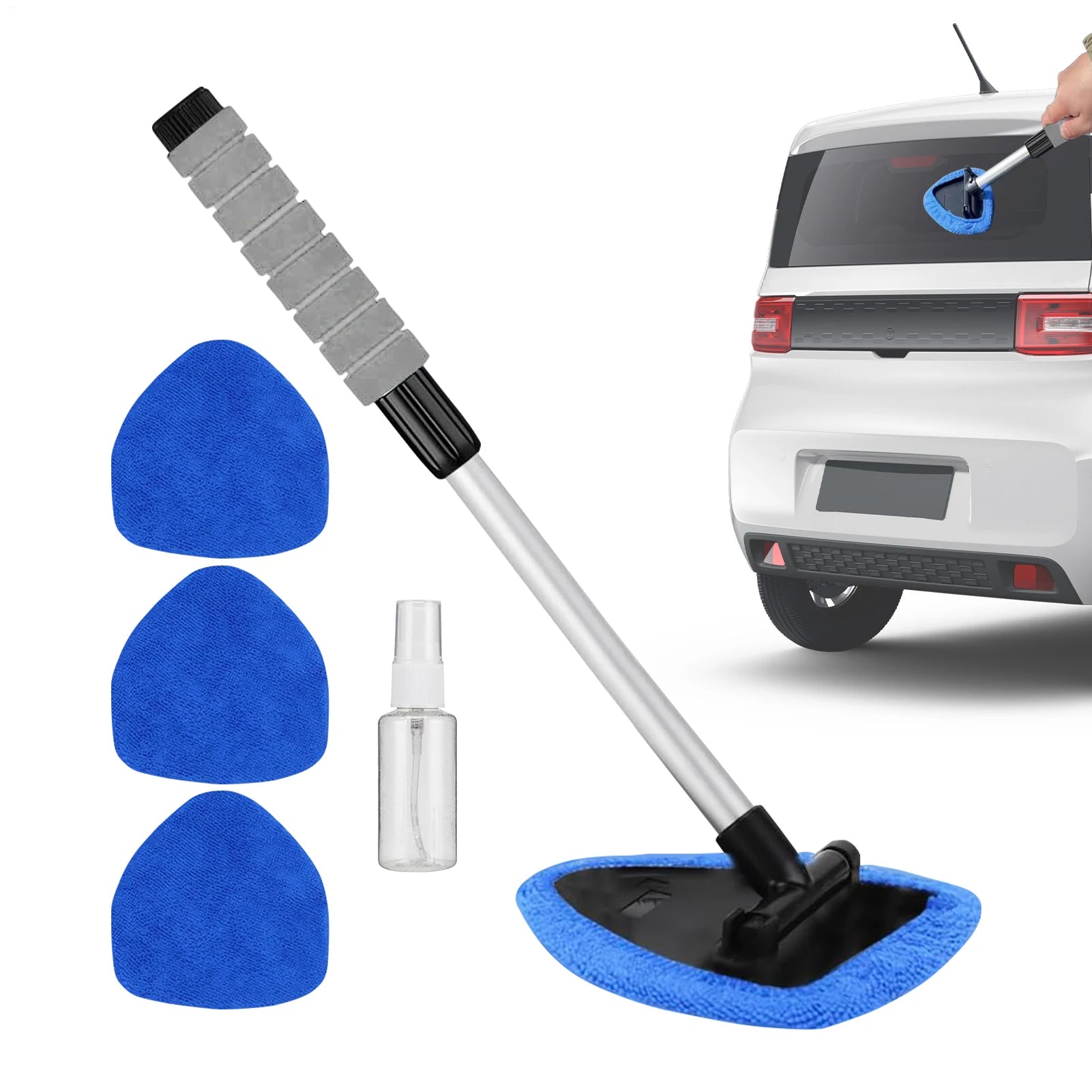6pcs Car Window Cleaning Kit Windshield Cleaning Tool Glass Defogging Brush Retractable Handle Fiber Glass Defogger Mop