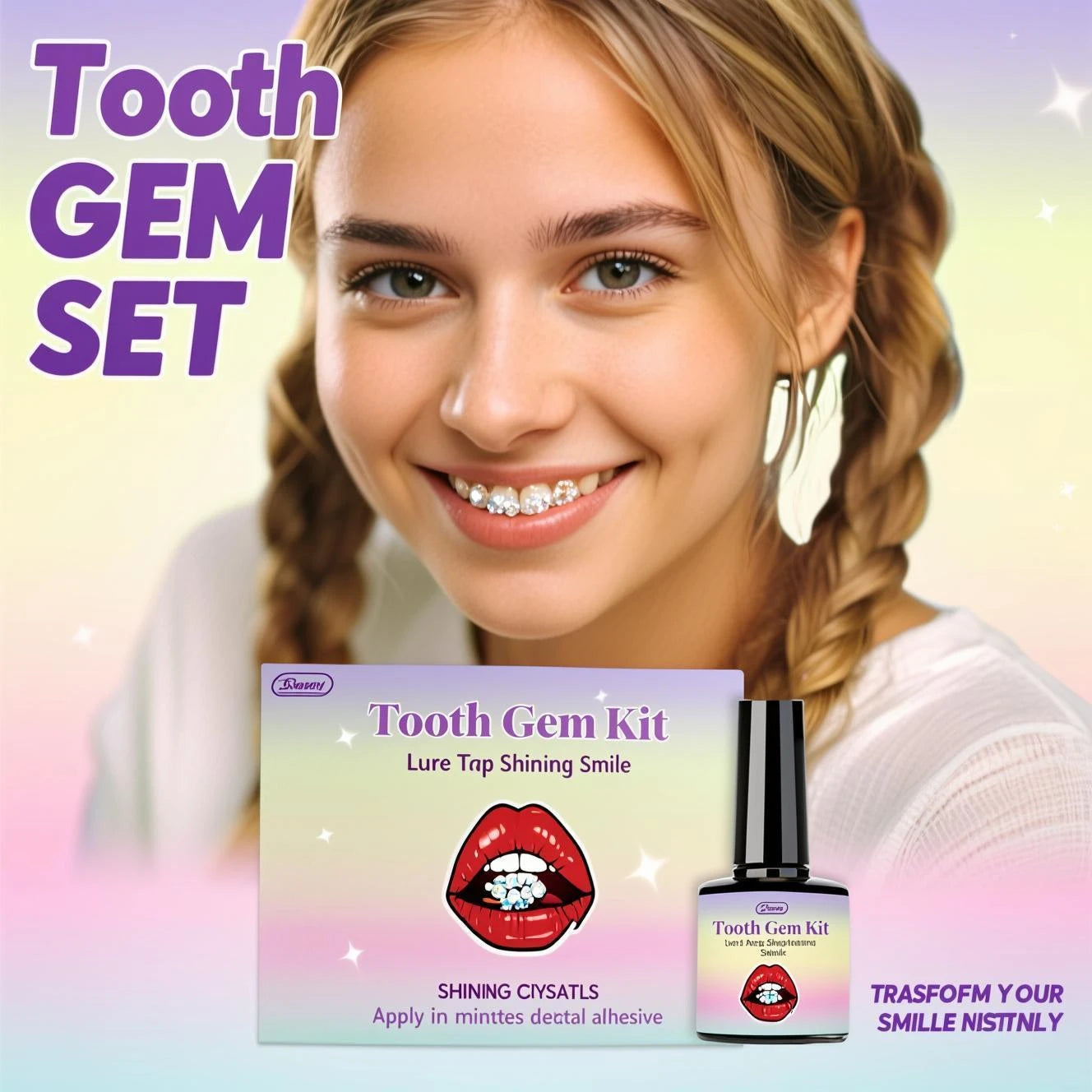 Sparkle Instantly! Professional Tooth Gem Kit - Safe & Easy DIY Dental Adhesive Glitter Gems for Home Use, Complete Beauty Smile