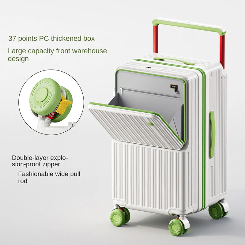 Business Color-Block Travel Suitcase with Front Opening 20-28 inch Wide Handle Luggage Explosion-Proof Zipper Trolley Case
