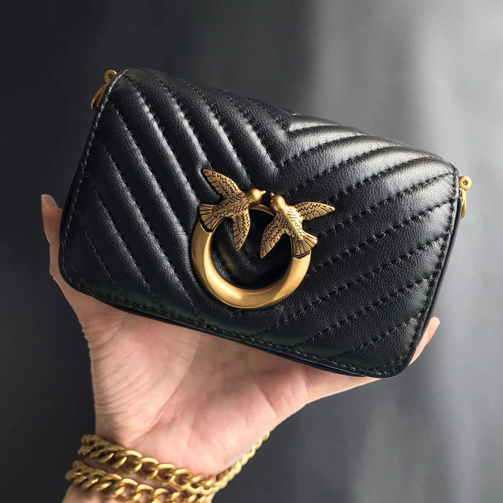 New Arrivalpinko Same Style Genuine Leather Super Mini Chain Small Square Lipstick Key Bag Swallow Bag Women's Handbag