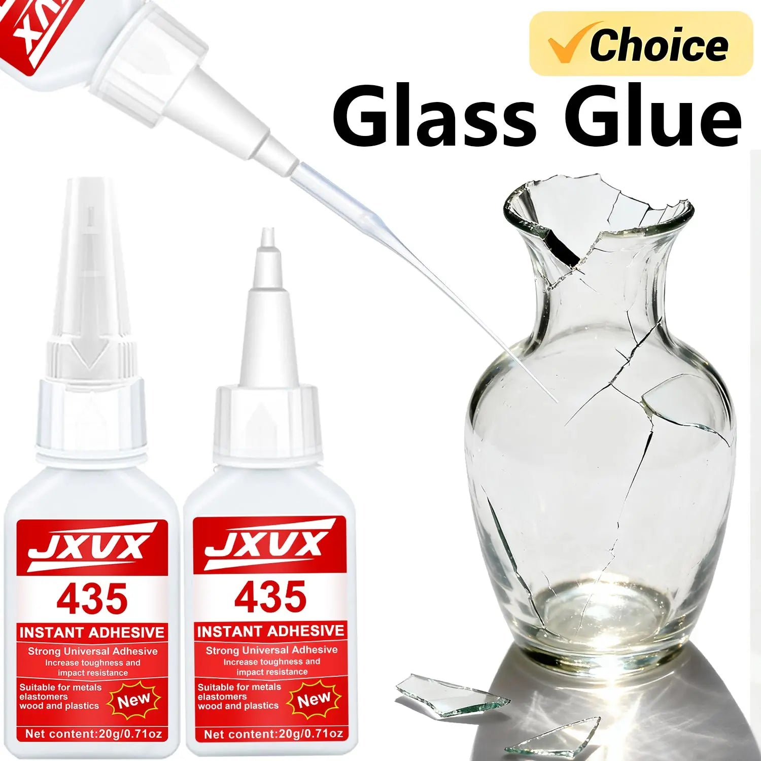 435 Extra Strong Super Glass Glue Upgraded Version Cyanoacrylate Quick Dry Instant Strong Bond Adhesive For Glass, Mirror, and Porcelain Restoration, Screen Vase Window Seconds Bond 20g.
