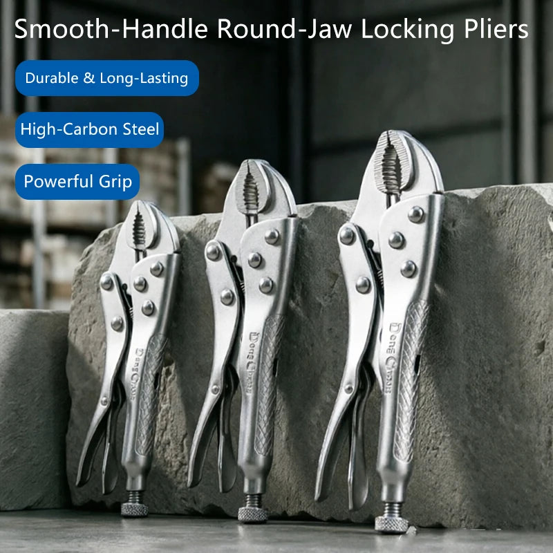 5/7/10in Smooth Shank Round Jaw Locking Pliers Set Heavy Duty Carbon Steel Clamping Grip for Welding Automotive Hand Tool