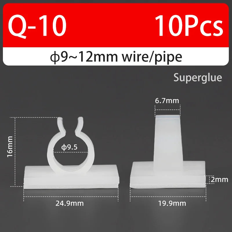 Q-type Cable Clips Holder Self-Adhesive Strong Glue Nylon PA66 Storage Cable Tie Water Pipe Clamp Fixing Seat No Drilling