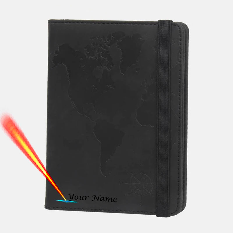 Rfid Blocking Personalised Passport Cover World Map Compass with Elastic Band Travel Essentials Passport Holder
