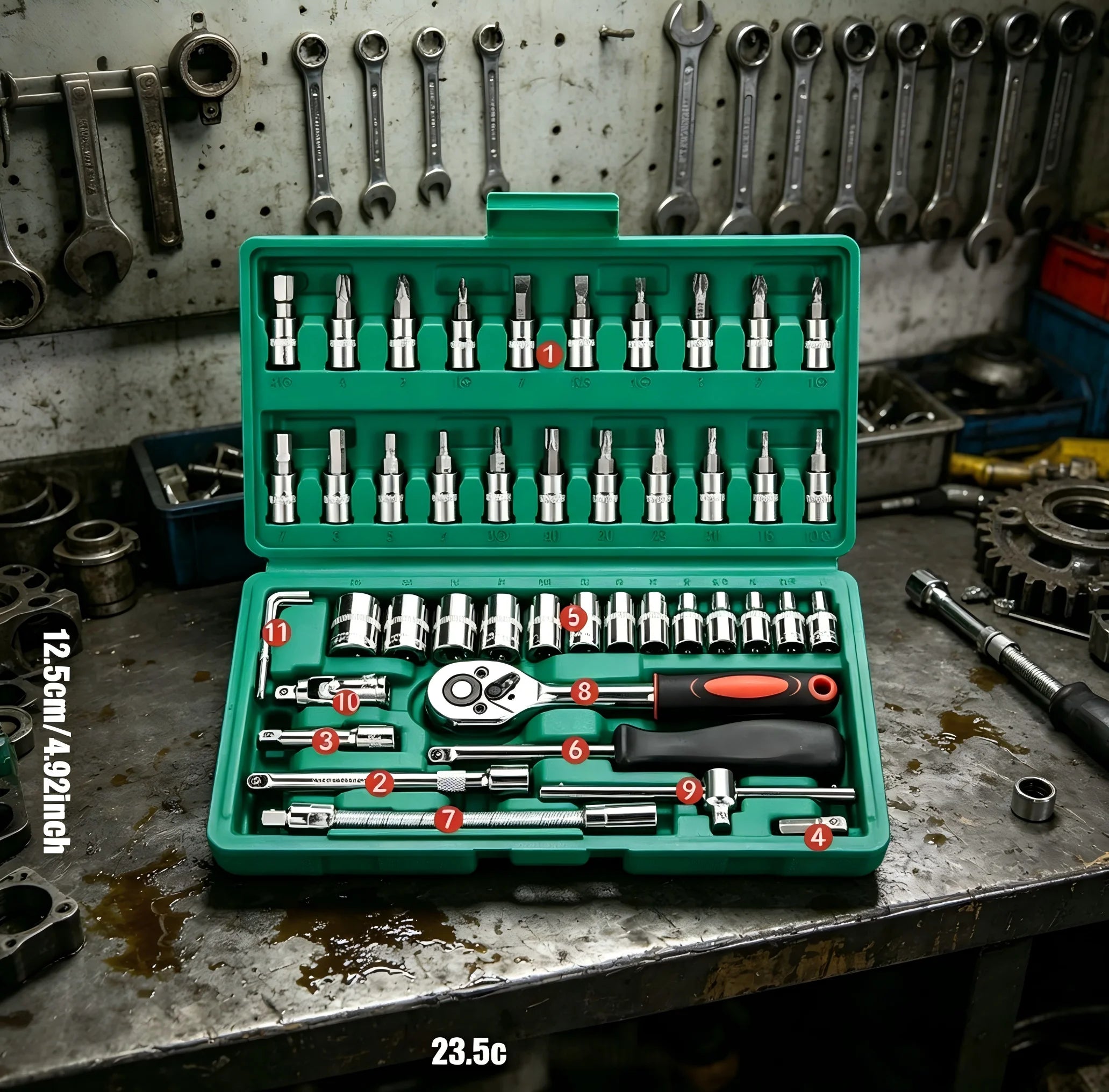 46Pcs Family Tools 1/4 Set Mechanic Tool Kits for Auto Repair Hous with Sockets Metric Hex Bit Socket Set inch Ratchet Wrench