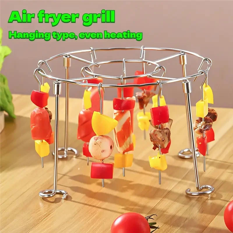 Stainless Steel Circular Hanging Skewer Rack Detachable Barbecue Holder for Grilled Meat Drying and Kitchen Food Arrangement