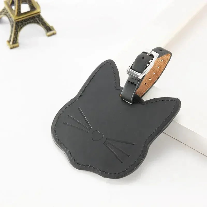 Cute Cat PU Leather Luggage Tag Suitcase Luggage Label Baggage Boarding Bag Portable Name ID Address Holder Travel Accessories