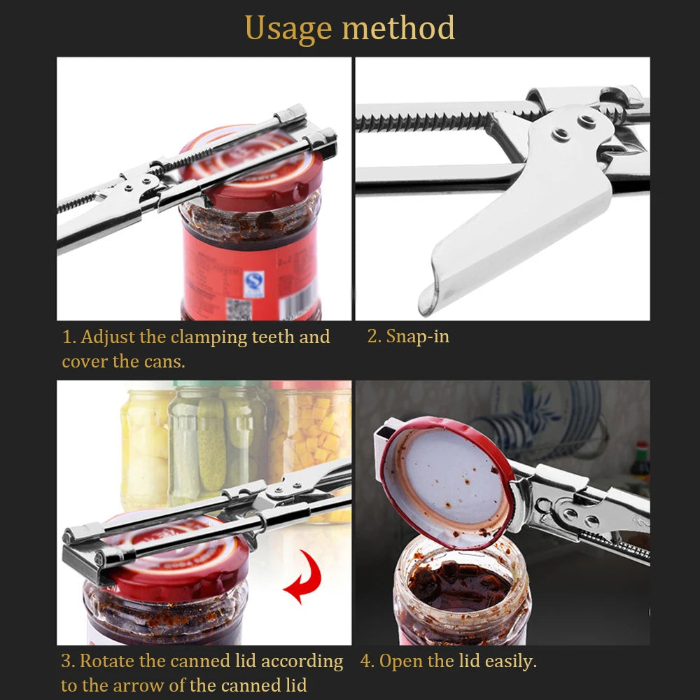 JJYY Adjustable Multi-Function Bottle Cap Opener Stainless Steel Lids Off Jar Opener Labor-Saving Screw Can Opener For Kitchen