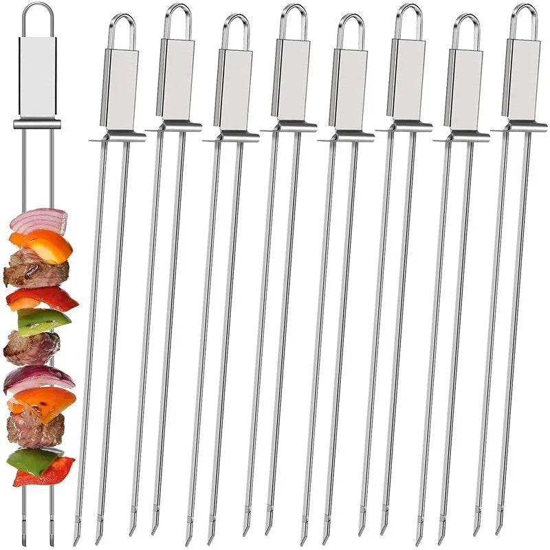 2-6PCS Semi-automatic Barbecue Fork BBQ Tools Outdoor Portable Camping Picnic 2-Head BBQ Fork Equipment Metal Skewers Forks