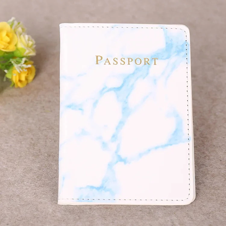 Women Men Passport Cover Pu Leather Marble Style Travel ID Credit Card Passport Holder Ticket Protective Packet Bag Wallet Pouch